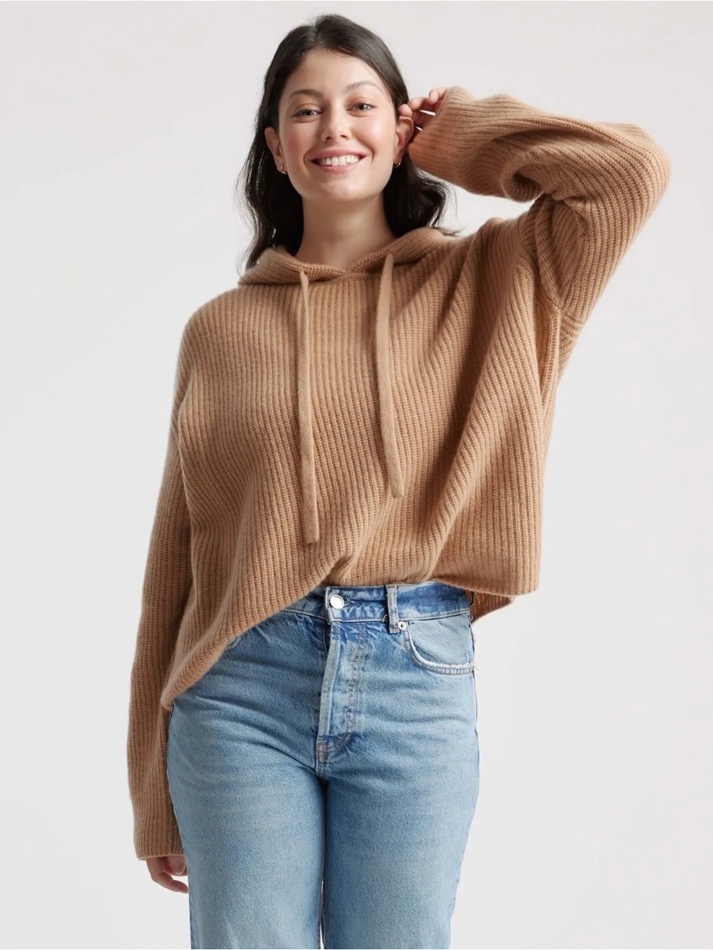 (Brand new) Quince Mongolian Cashmere Fisherman Pullover Hoodie in Camel